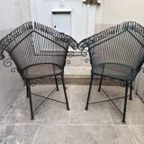 Pair of vintage wrought iron armchairs