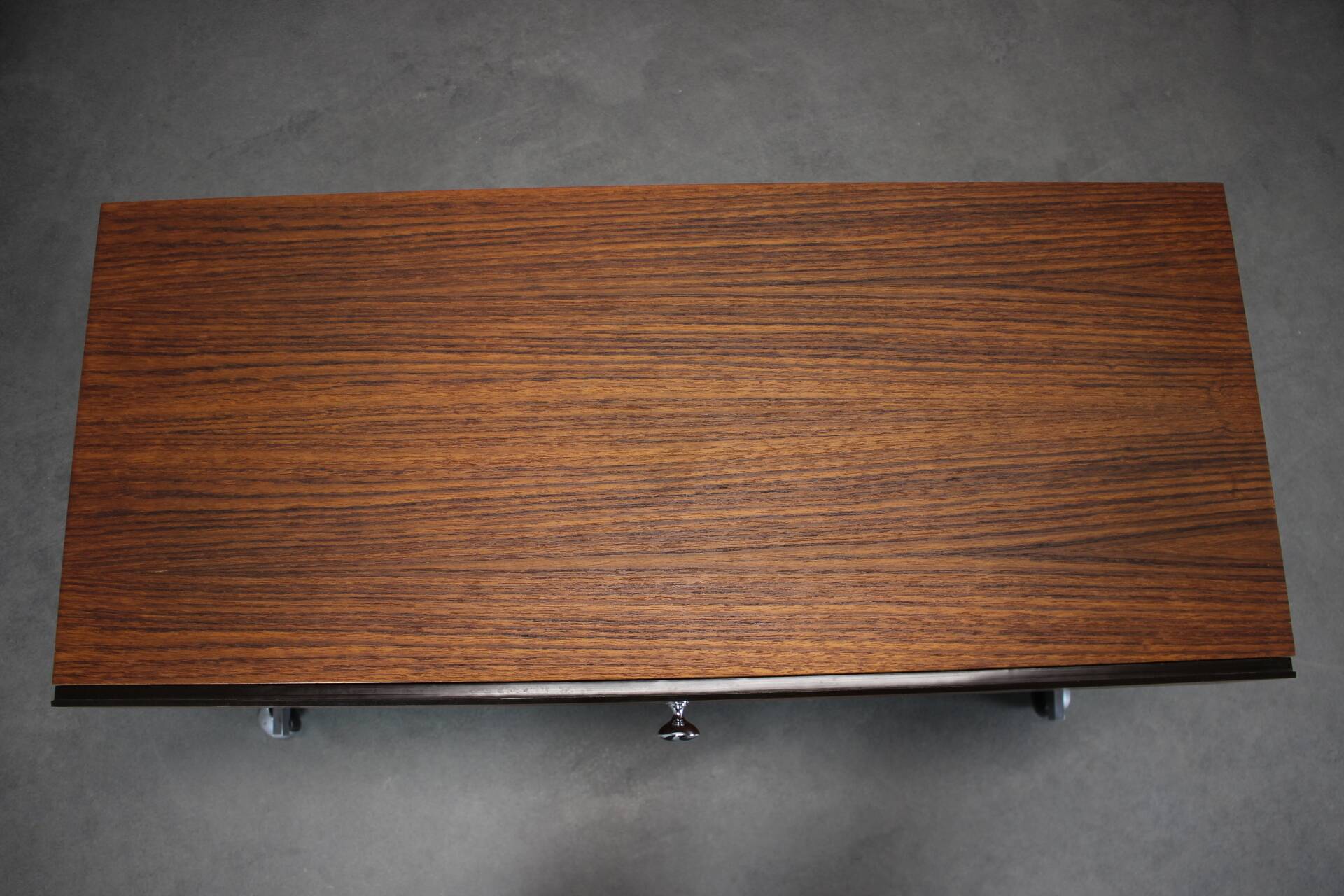 Restored Danish teak rolling media console, 1970s.