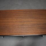 Restored Danish teak rolling media console, 1970s.