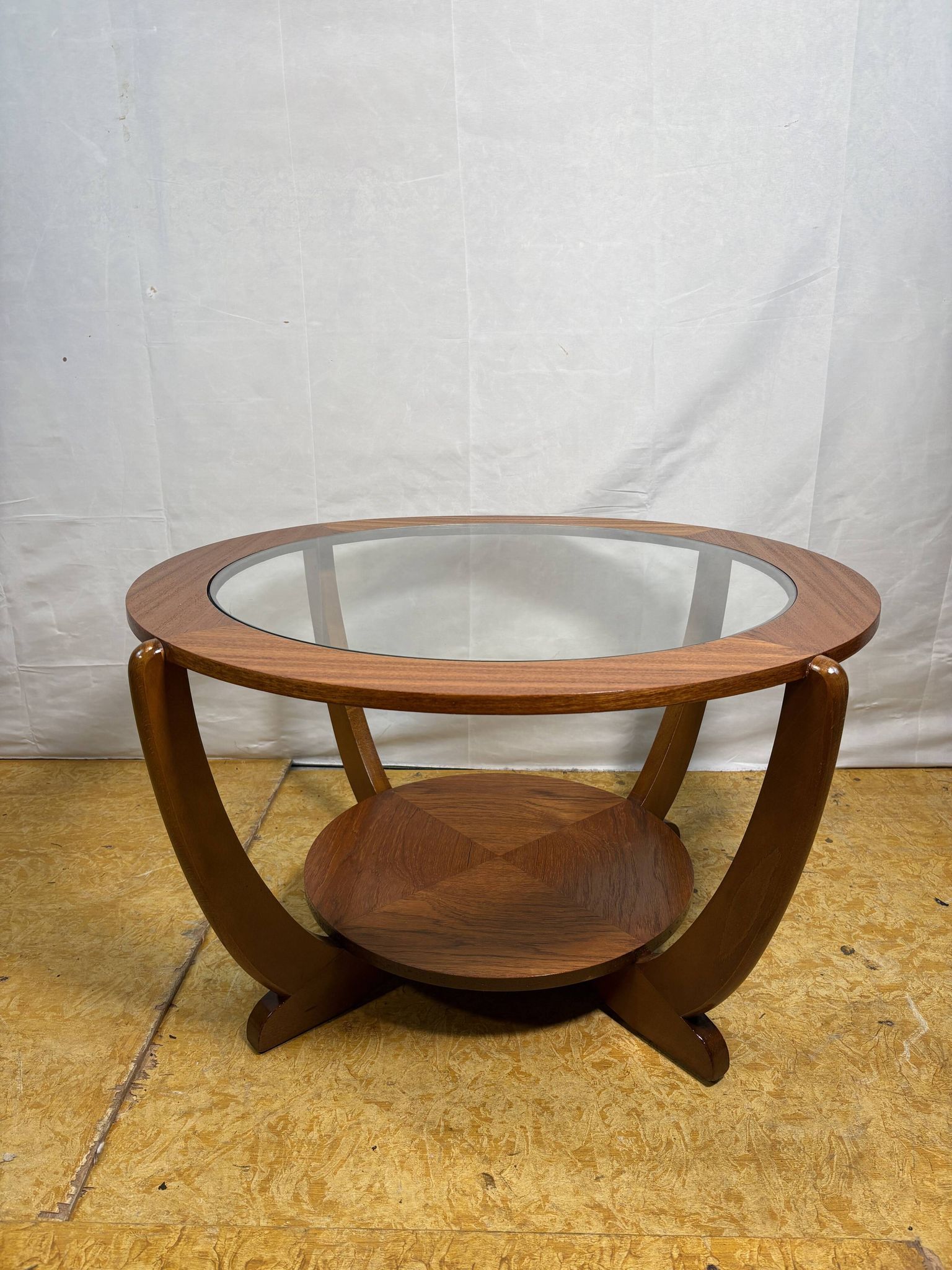 Mid-Century Retro Vintage Teak & Glass Round Coffee Table by Stonehill 1960