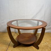 Mid-Century Retro Vintage Teak & Glass Round Coffee Table by Stonehill 1960