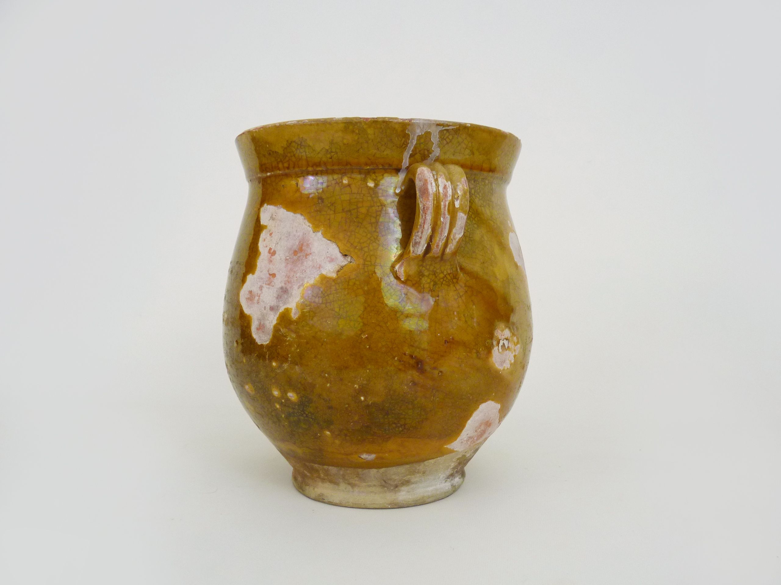Glazed yellow confit pot, south west of France. Conservation pot. Pyrenees XIXth