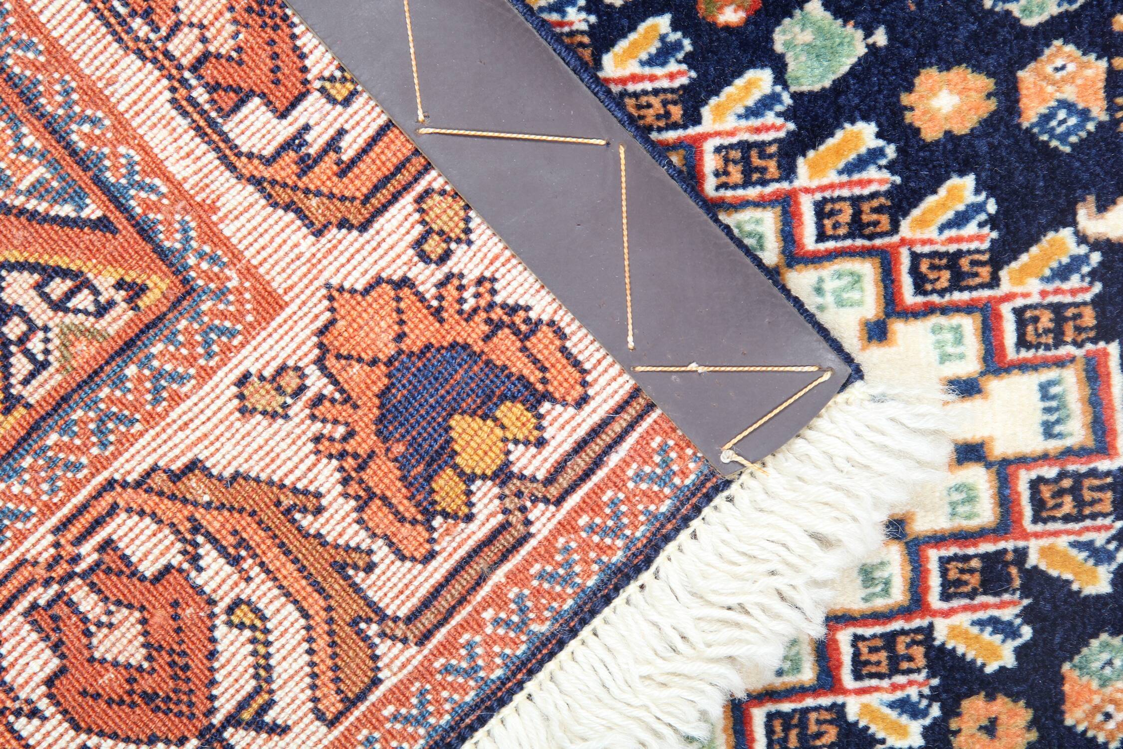 Small Fine Wool Medallion Area Rug Traditional Orange Blue Tribal Carpet- 52x125cm