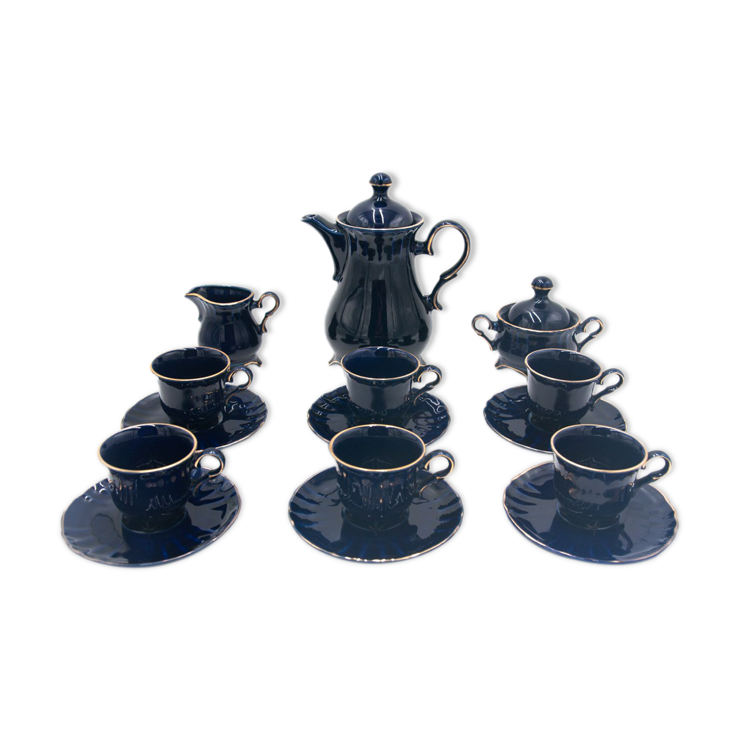 Coffee service, cobalt porcelite, Pruszków, 1960s
