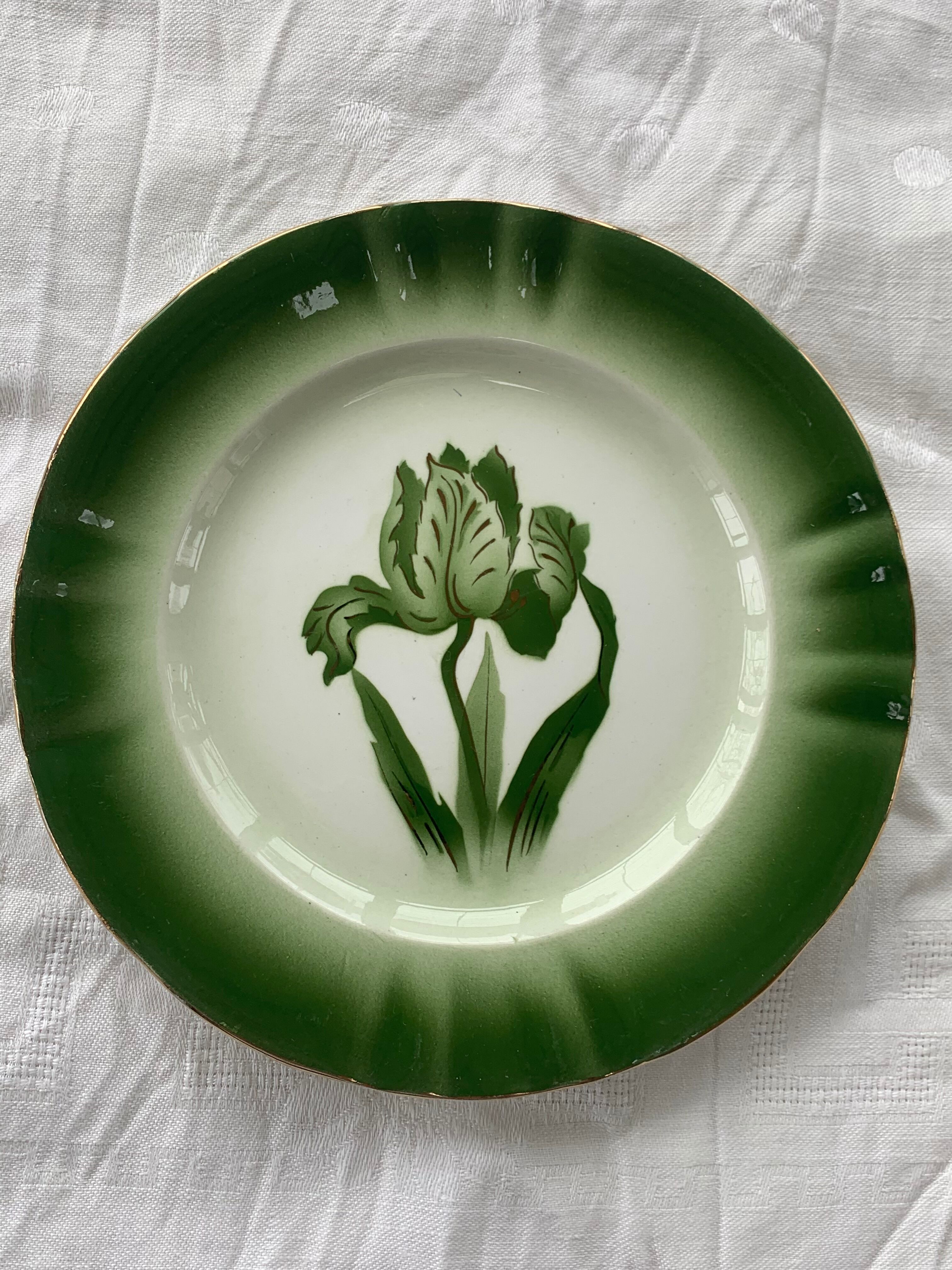 6 flat plates tulip pattern, longwy. Art deco