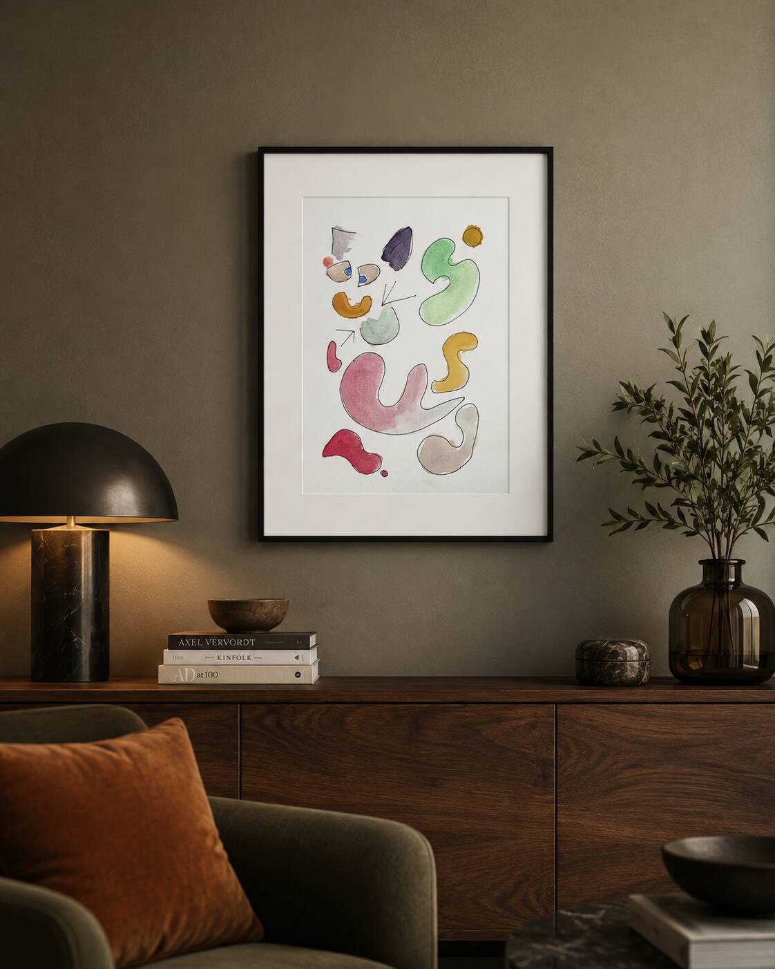 Original abstract painting – coloured organic shapes