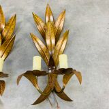 Pair of copper golden leaf sconces