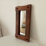 Miroir brutaliste vintage en chêne massif