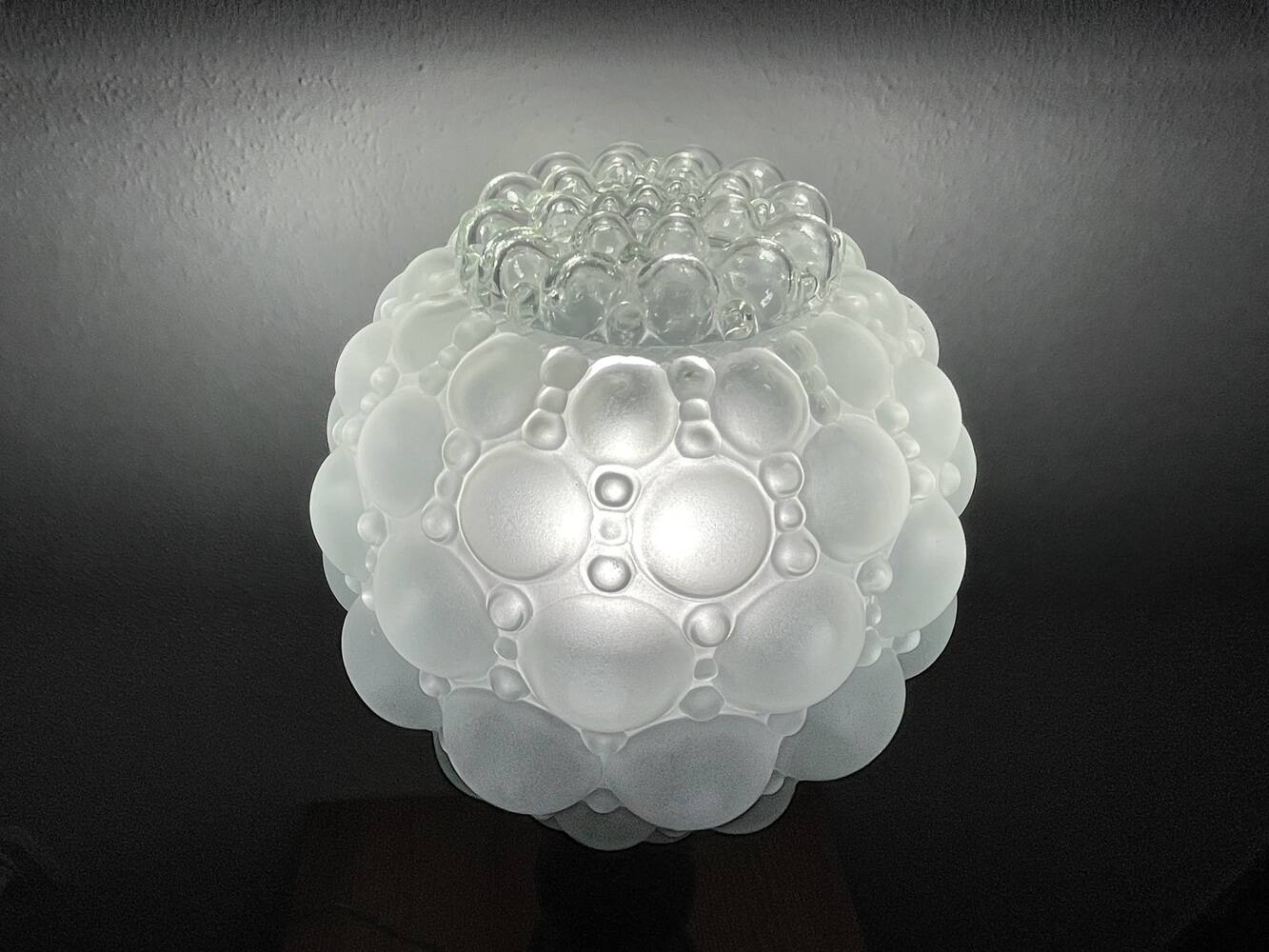 Large wood table lamp with frosted glass