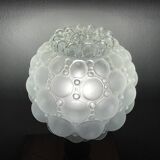 Large wood table lamp with frosted glass