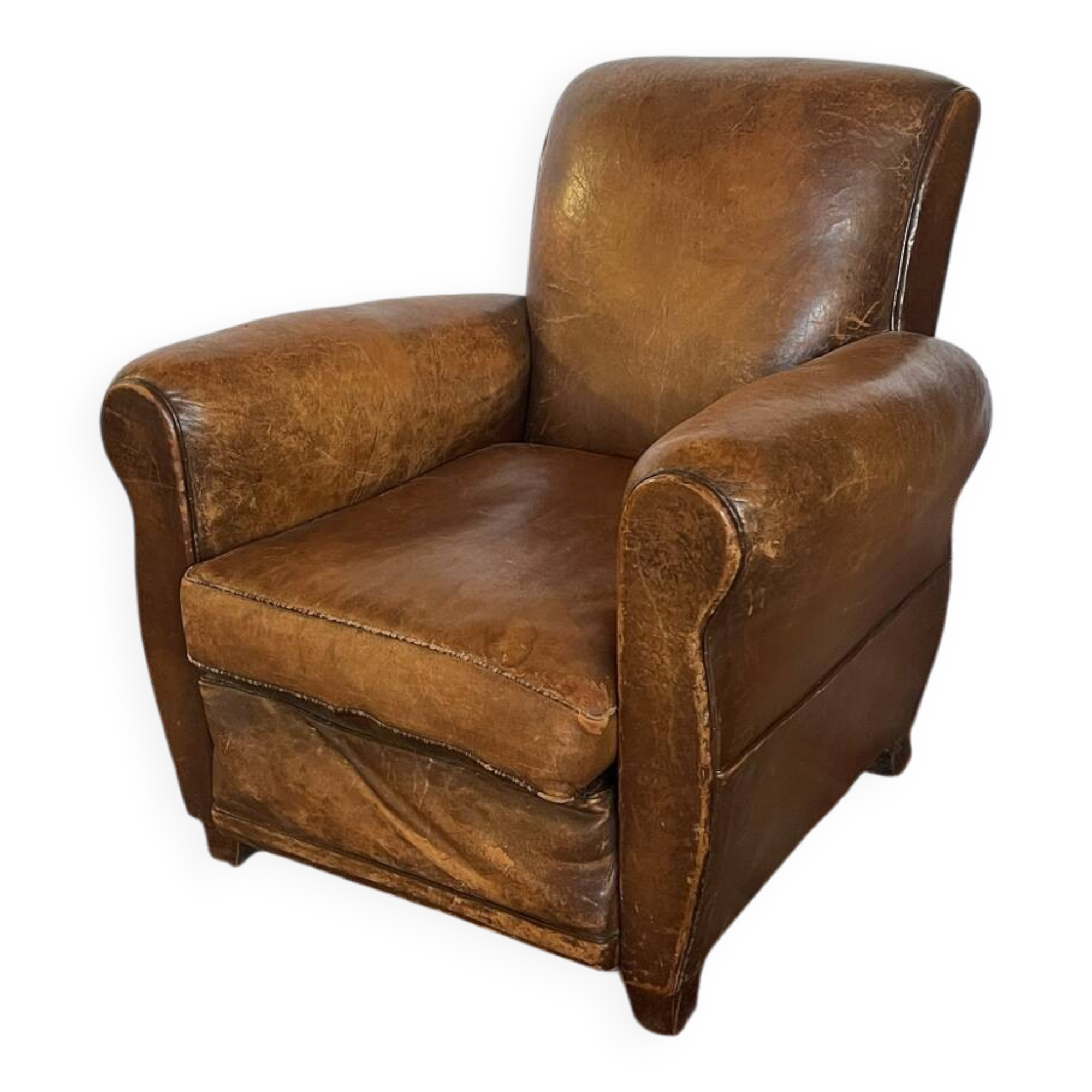 Vintage club armchair in cowhide leather