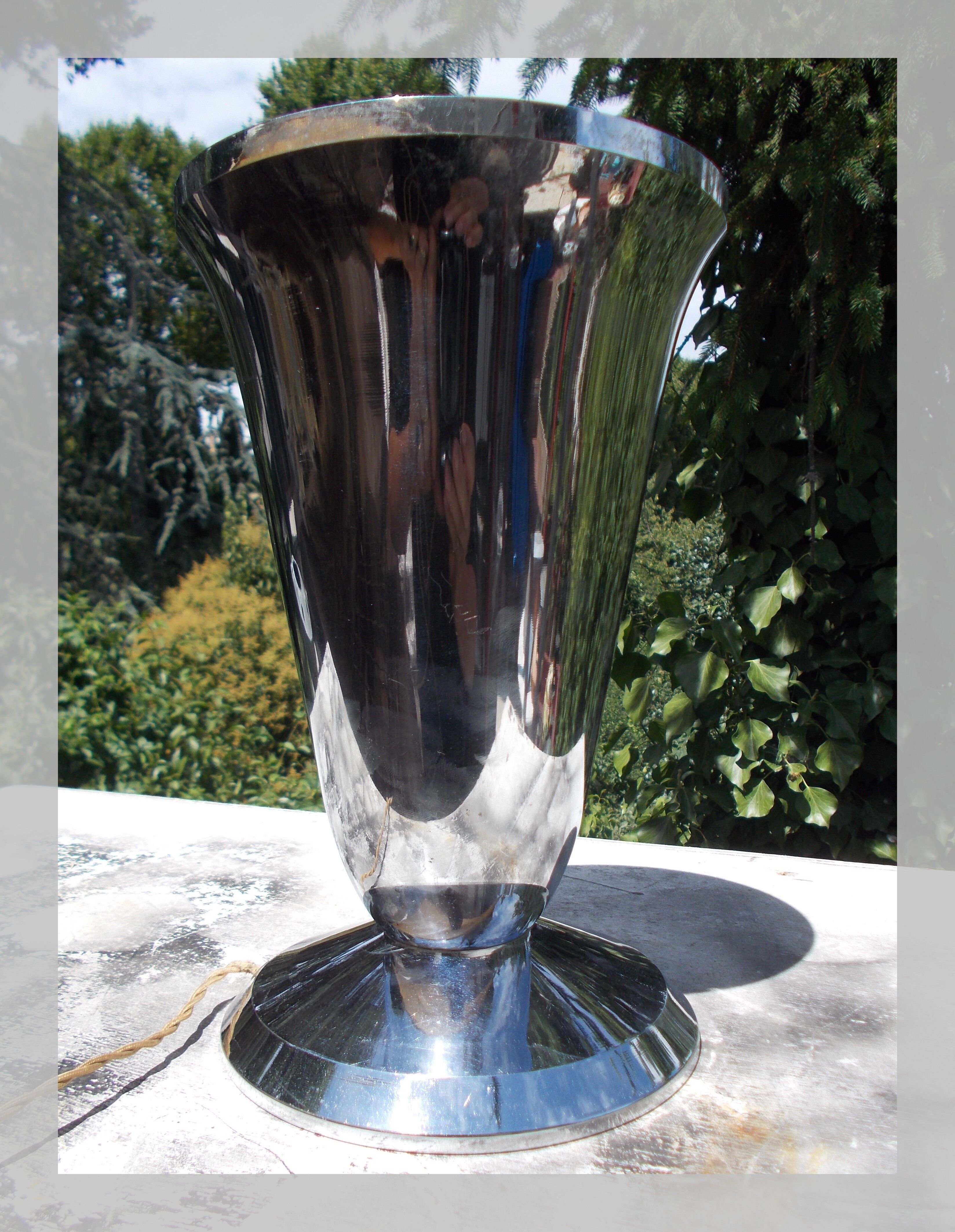 Lamp metal chrome period Art Deco tulip cornet