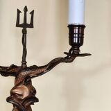 Lampe candélabre 2 feux en laiton doré et ciselé