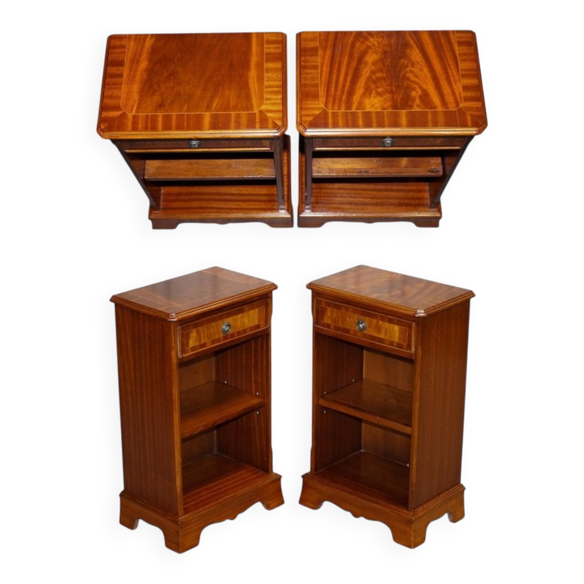 Vintage Georgian Style Walnut Bedside Tables, Set of 2