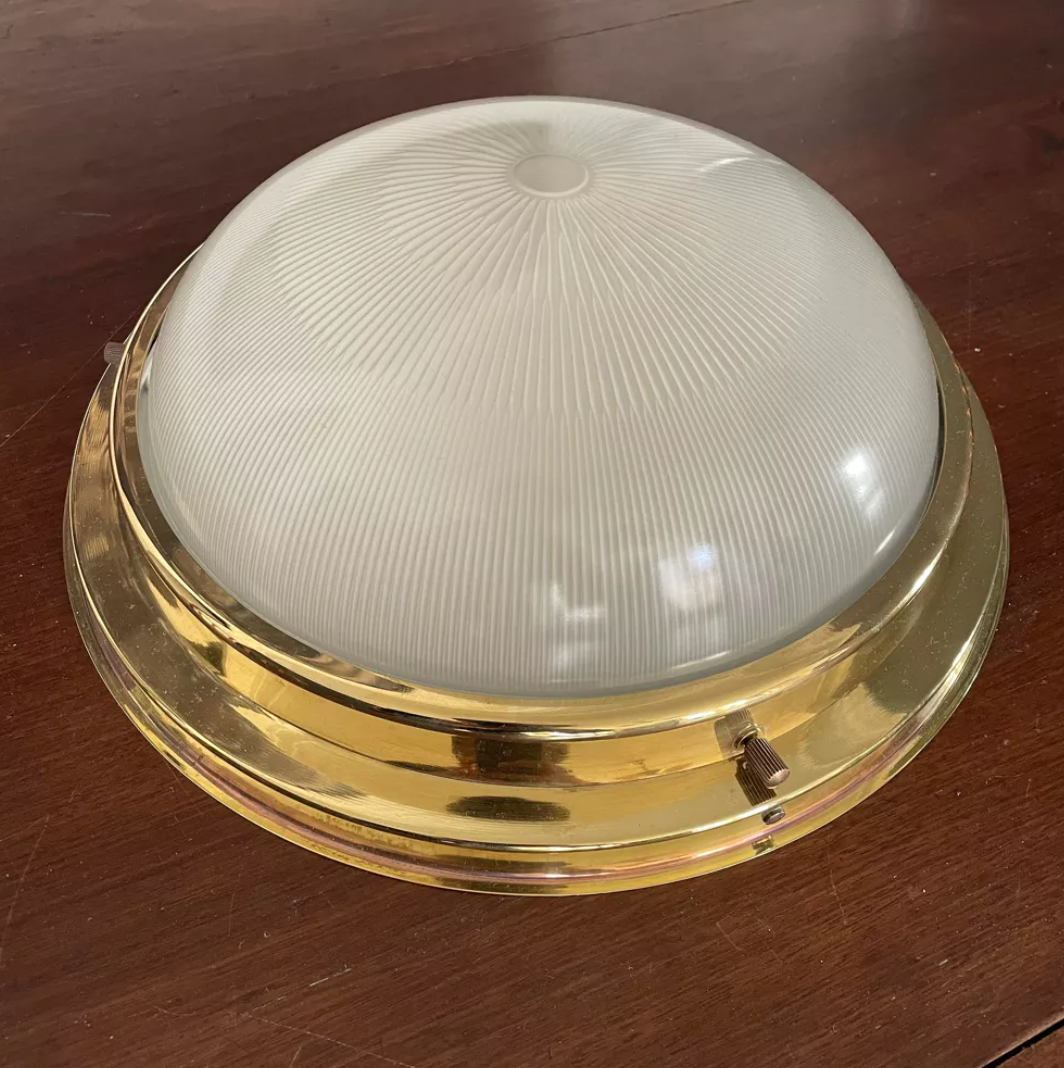 Holophane Art Deco brass ceiling lamp, France 1930 vintage