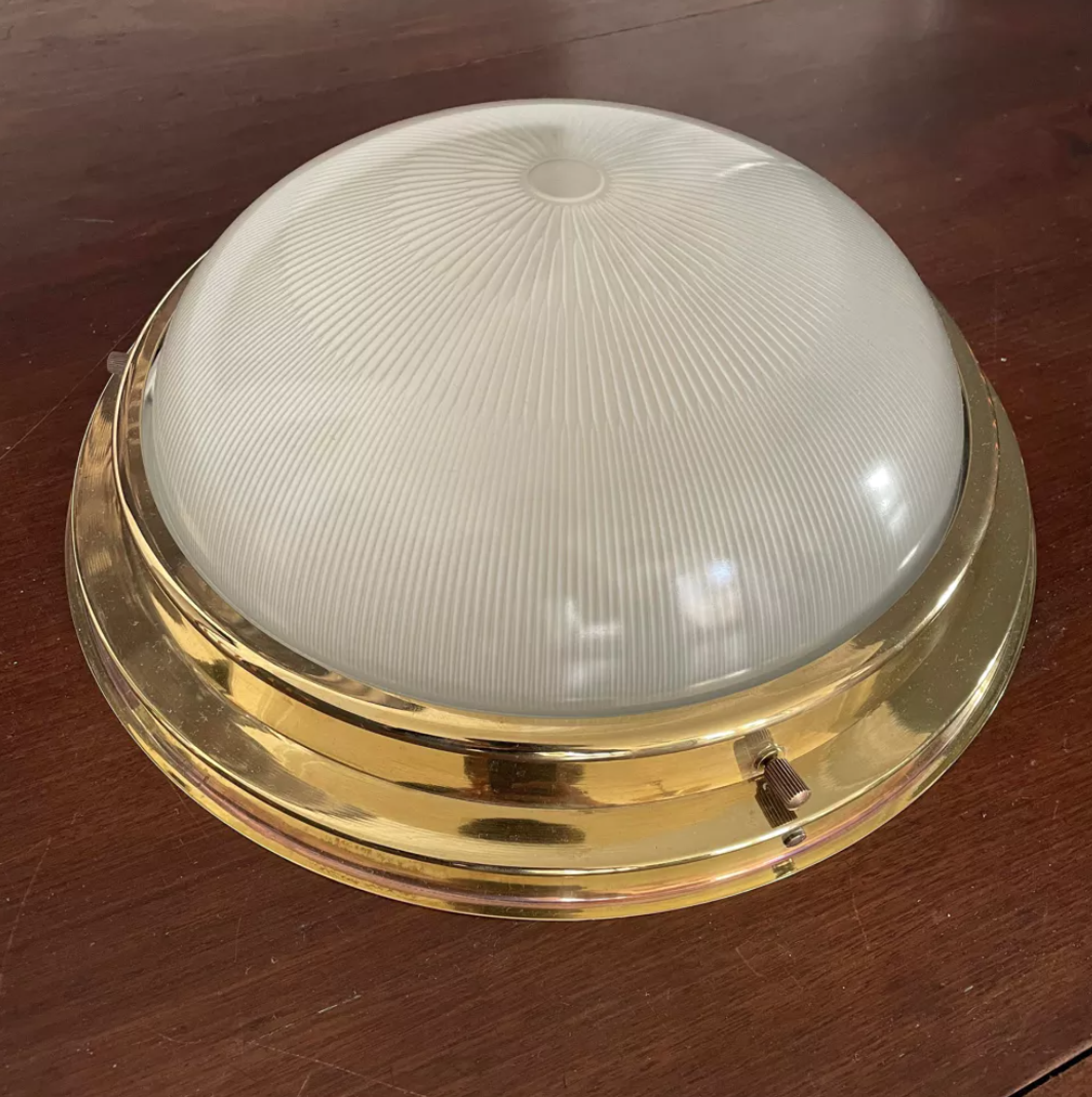 Holophane Art Deco brass ceiling lamp, France 1930 vintage