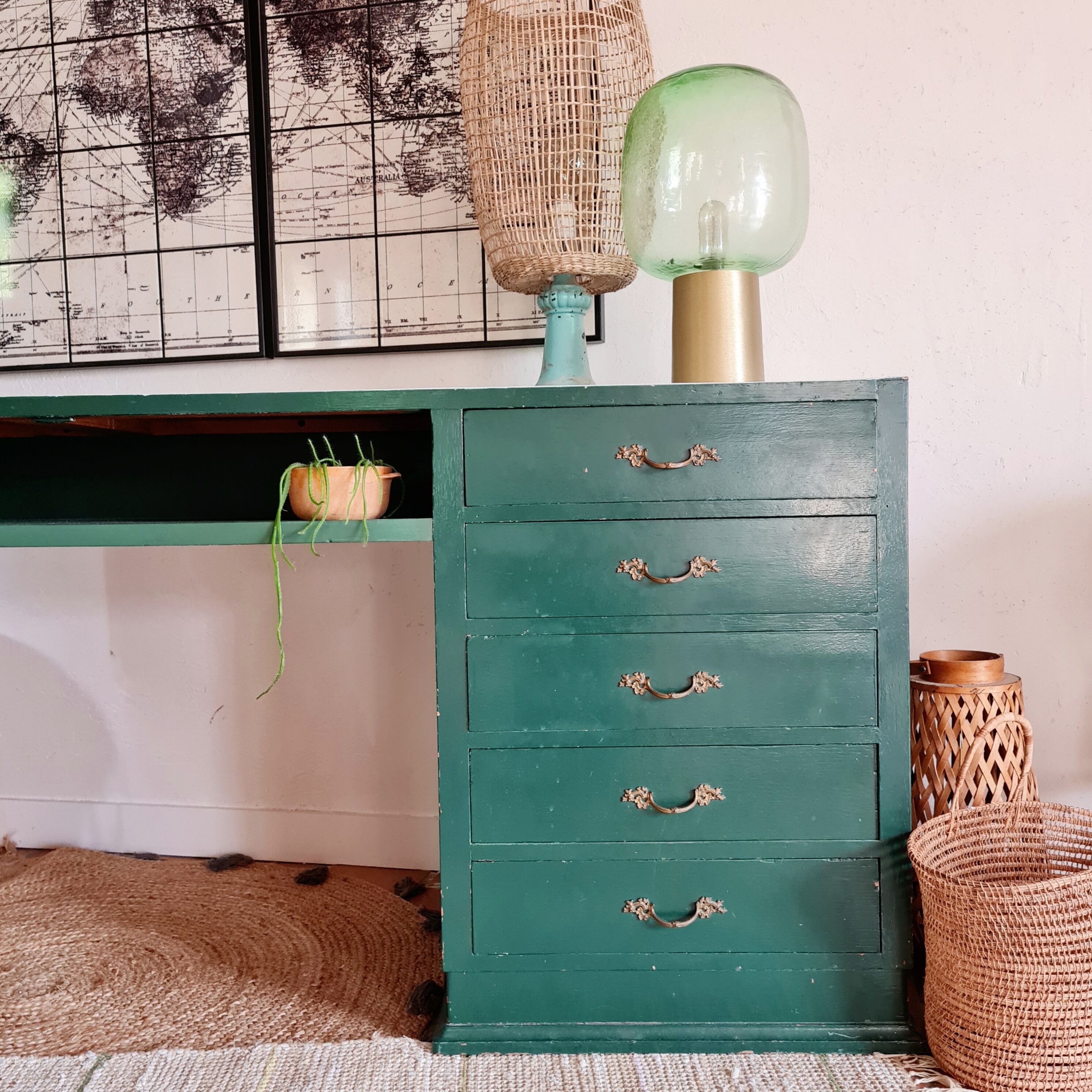 Green antique craft furniture counter