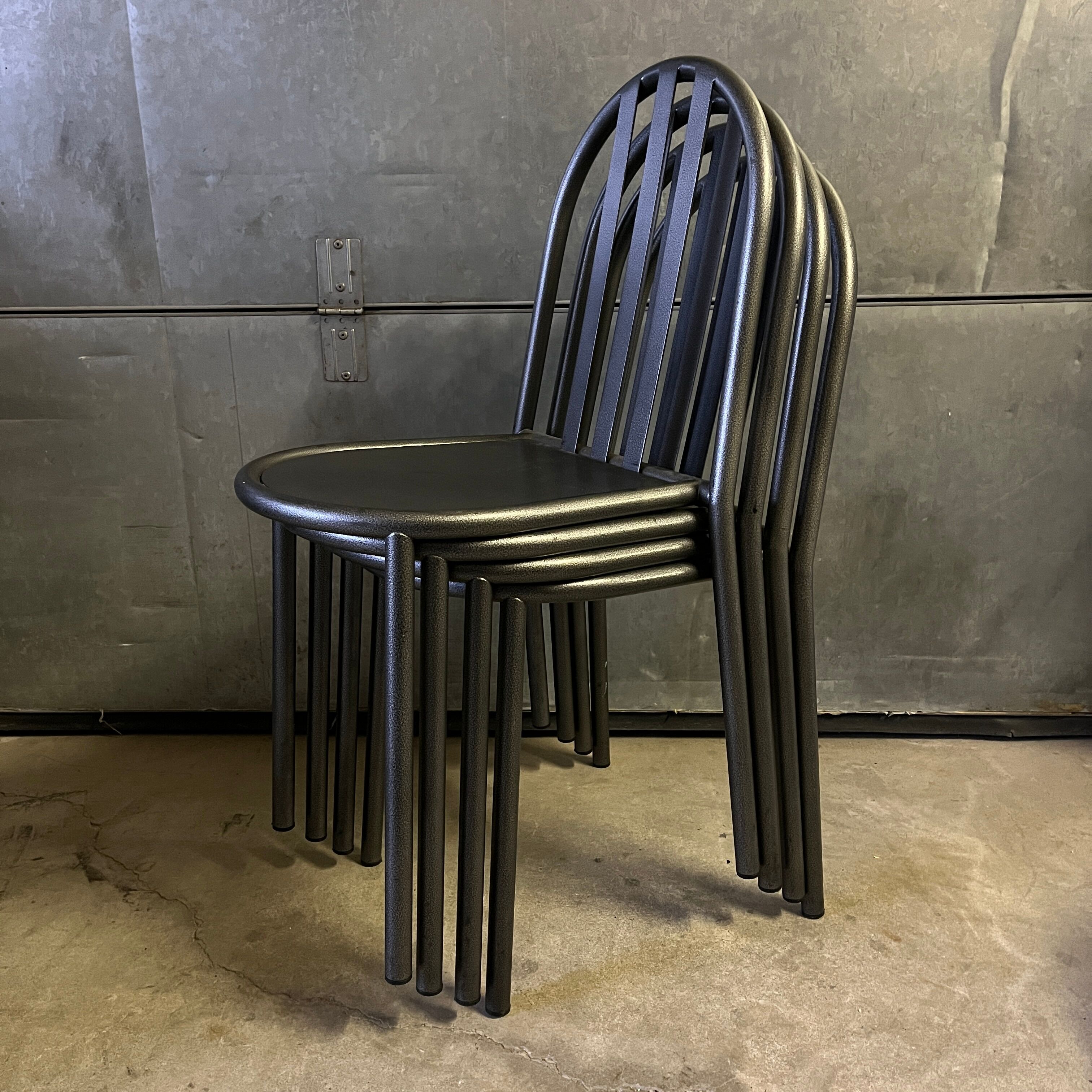 Set of 4 grey metal chairs no. 222 by Robert Mallet-Stevens, edition 80