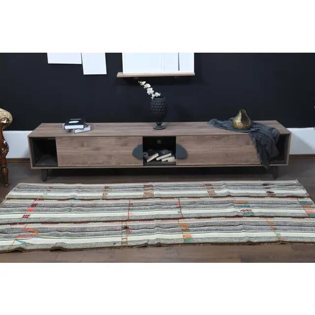 1970s Vintage Turkish Hand-Knotted Gray White Kilim Runner Rug 118x267