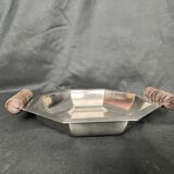 Art deco, Hexagonal cut silver metal socket wood 1930