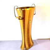 Cane or umbrella holder in varnished wood, brass, with coat of arms, Italy 1950