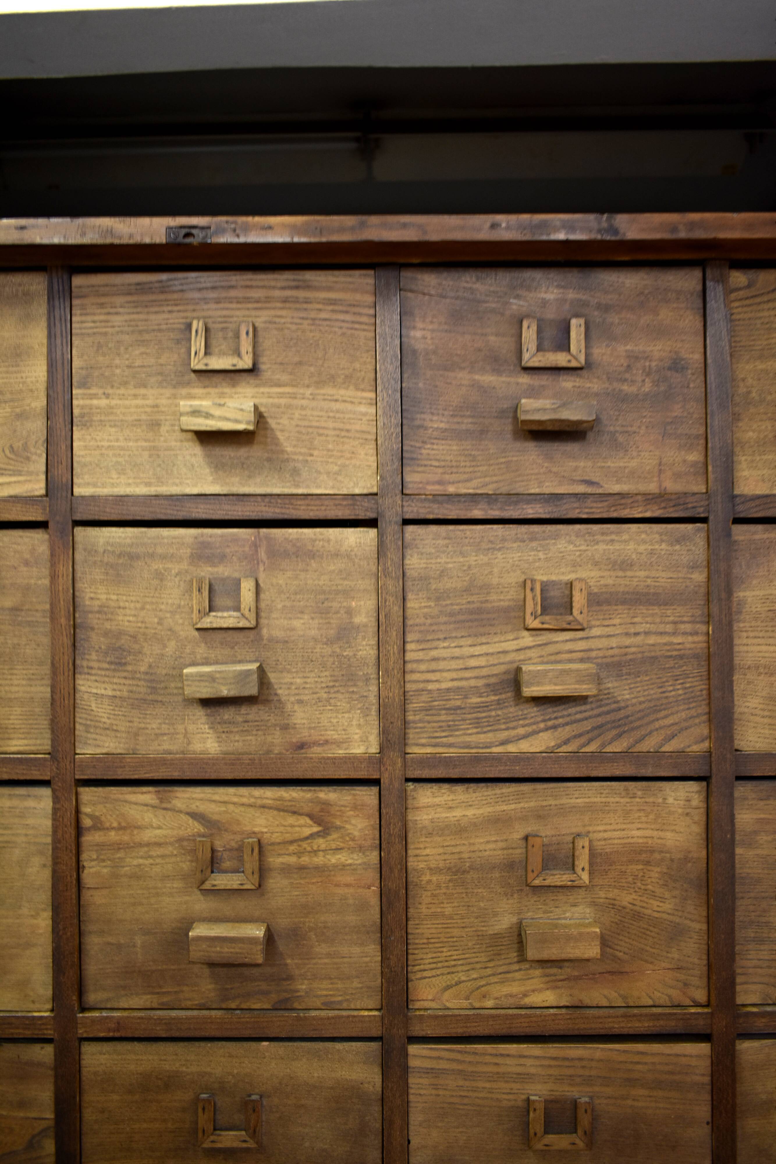 Mid century wooden apothecary drawers, 1940s, 50s