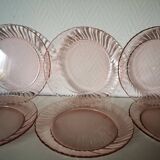 set of 6 Rosaline dessert plates in pink swirl glass