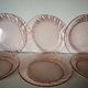 set of 6 Rosaline dessert plates in pink swirl glass