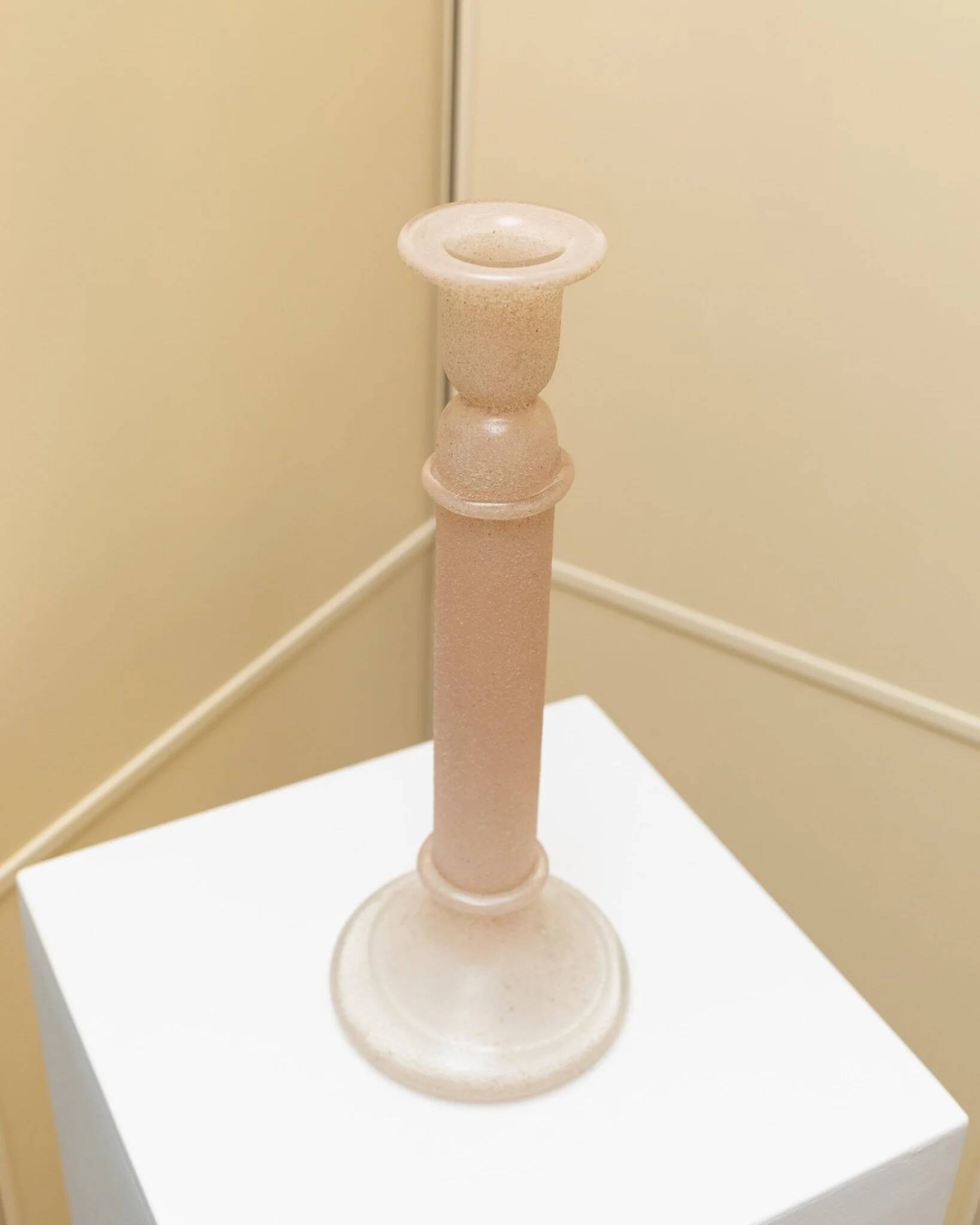 Murano pink Scavo glass candlestick - classic 1970s Italian candle holder, hand-made