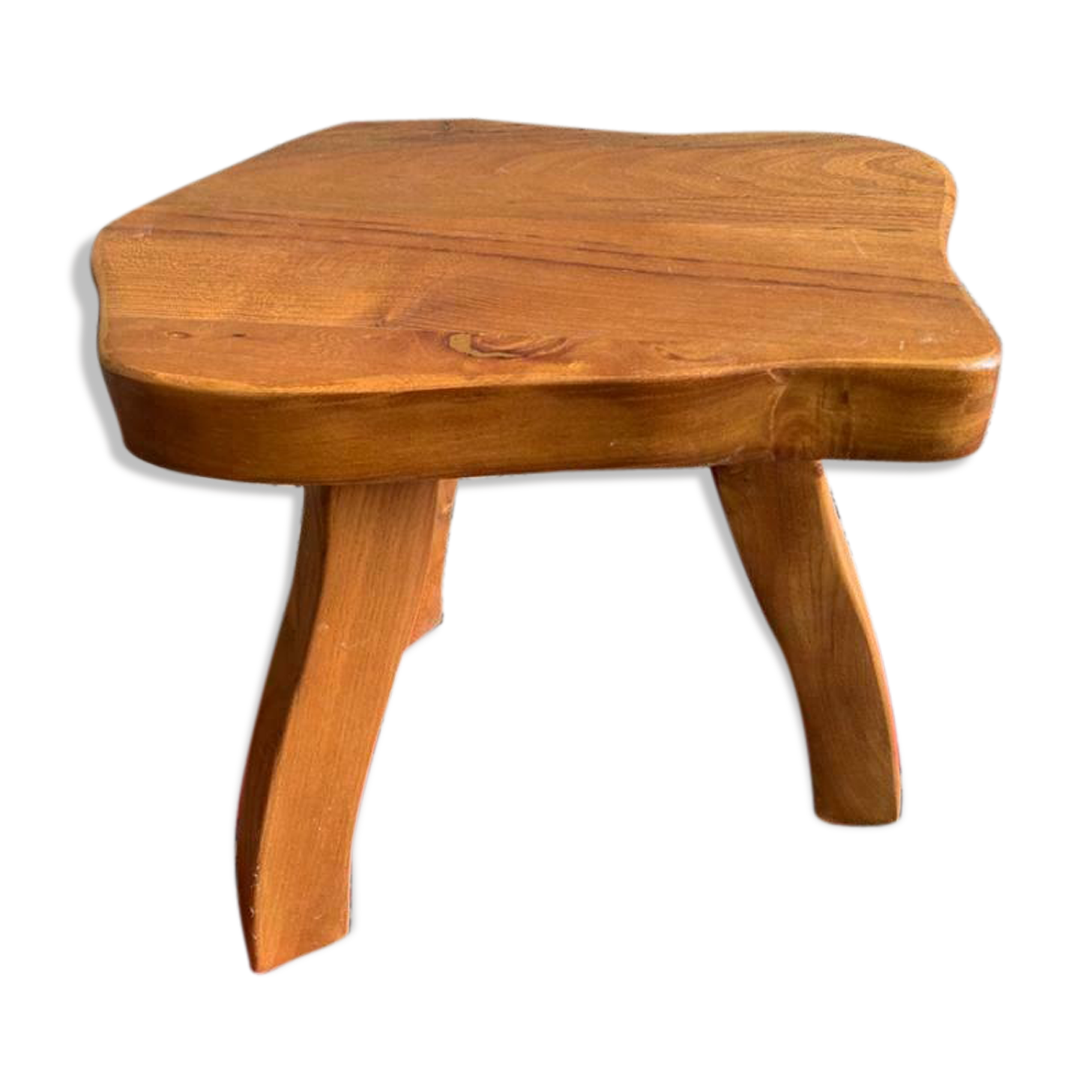 Tabouret art brutaliste 1970 en bois pied tripode forme libre