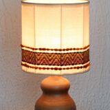 Stoneware lamp, wool lampshade, 70s