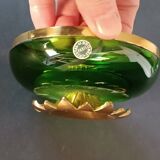 Green crystal and gilt brass bowl by Cristal & Bronze Paris