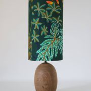 Table lamp, Mid-Century carved wood base, and Jungle Floral lampshade