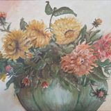 Oil painting on canvas bouquet of dahlia flowers 1900 Gabin