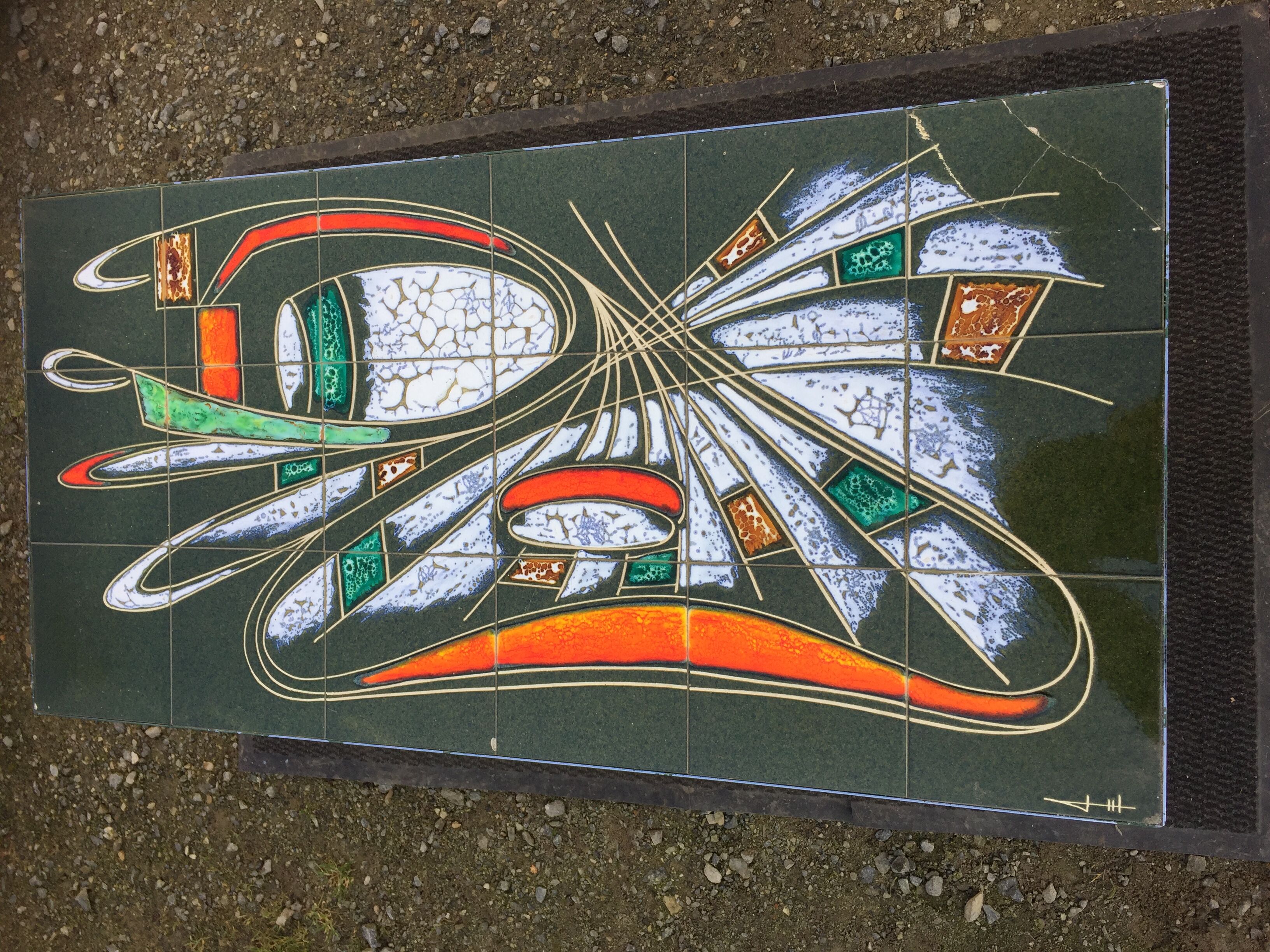 Vintage ceramic coffee table Vallauris spirit with metal x base