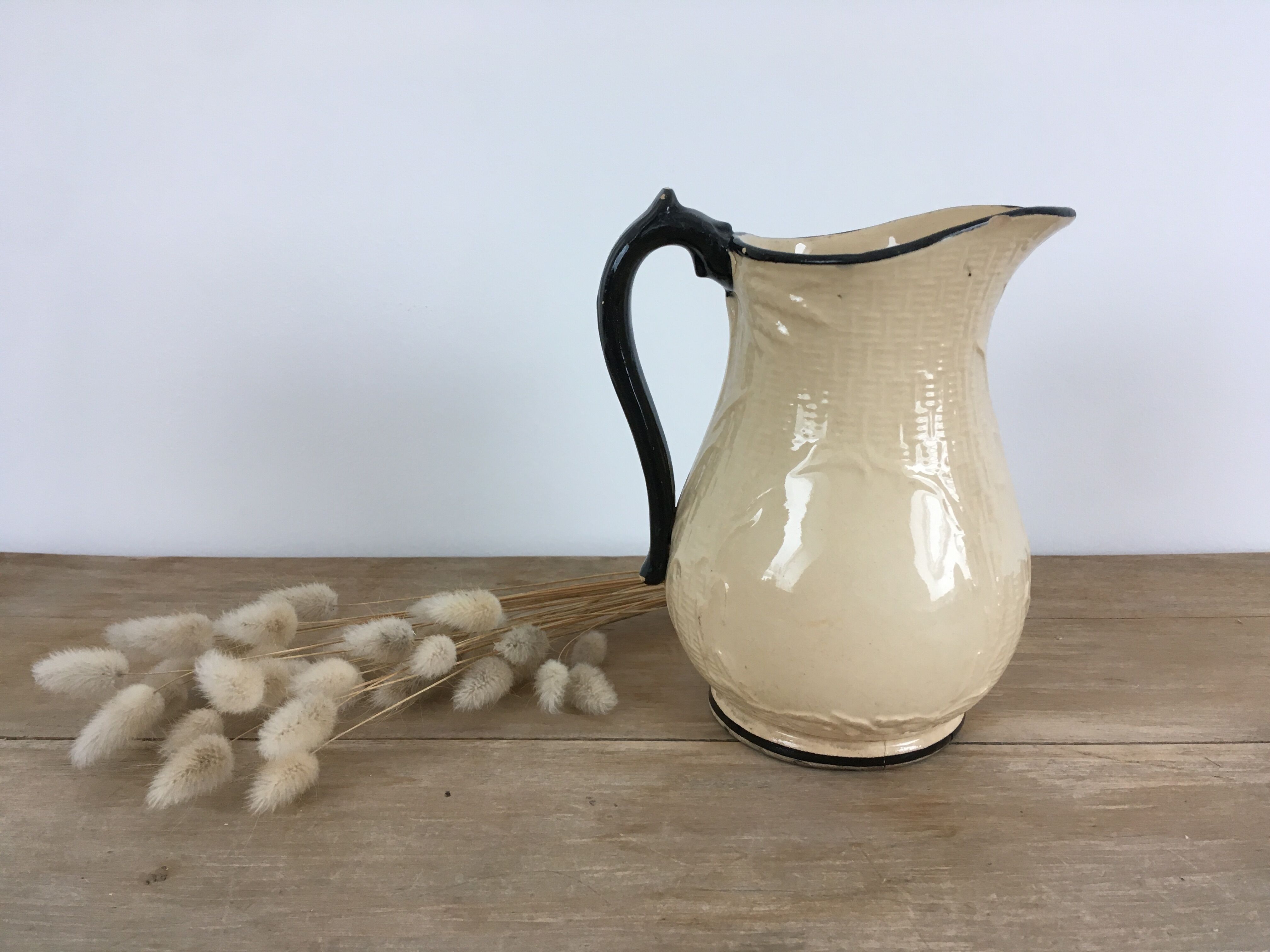 Old pitcher beige and black Lunéville