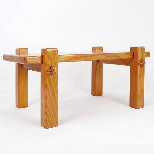 Vintage Brutalist solid pine coffee table from the 70s