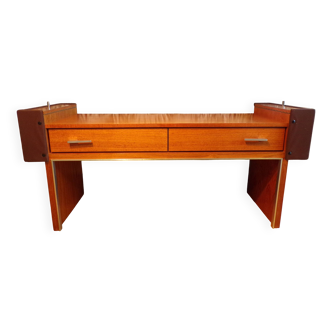 Mini teak and fabric sideboard, 2 drawers