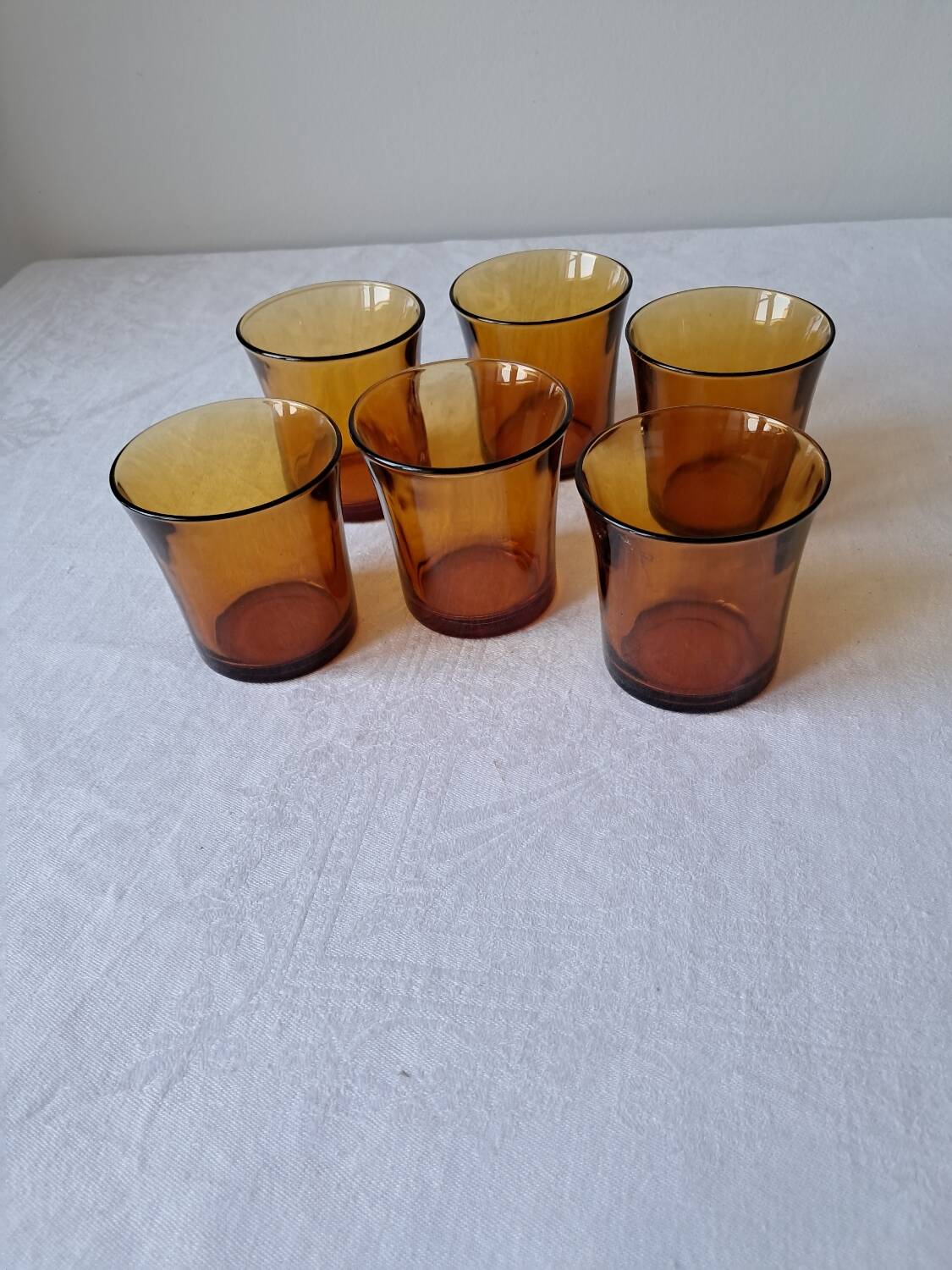 6 Vintage Amber Water Glasses. DURALEX