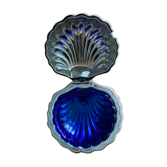 Vintage butter maker shell and blue glass