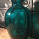 Vase verre soufflé ansé bleu canard