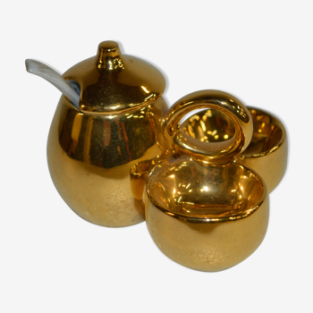 Salière poivrière en porcelaine de Limoges dorée