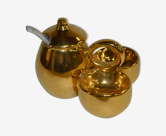 Salière poivrière en porcelaine de Limoges dorée