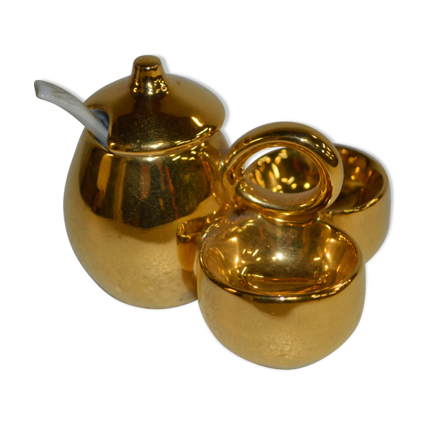Salière poivrière en porcelaine de Limoges dorée