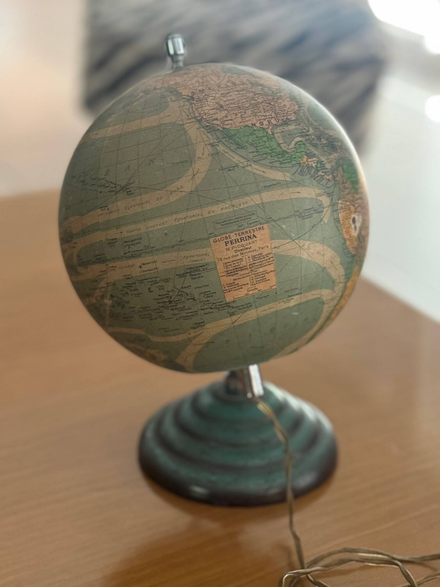 Vintage glass and metal world map for Perrina, circa 1960