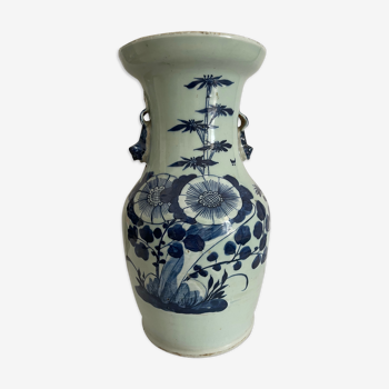 China baluster vase in blue white sandstone under covered celadon nineteenth h 33.5 cm