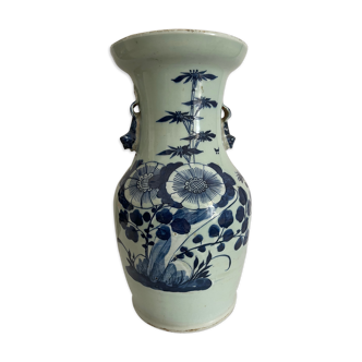 China baluster vase in blue white sandstone under covered celadon nineteenth h 33.5 cm