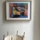 Vintage cubist still life pastel under glass and signed from 1967.