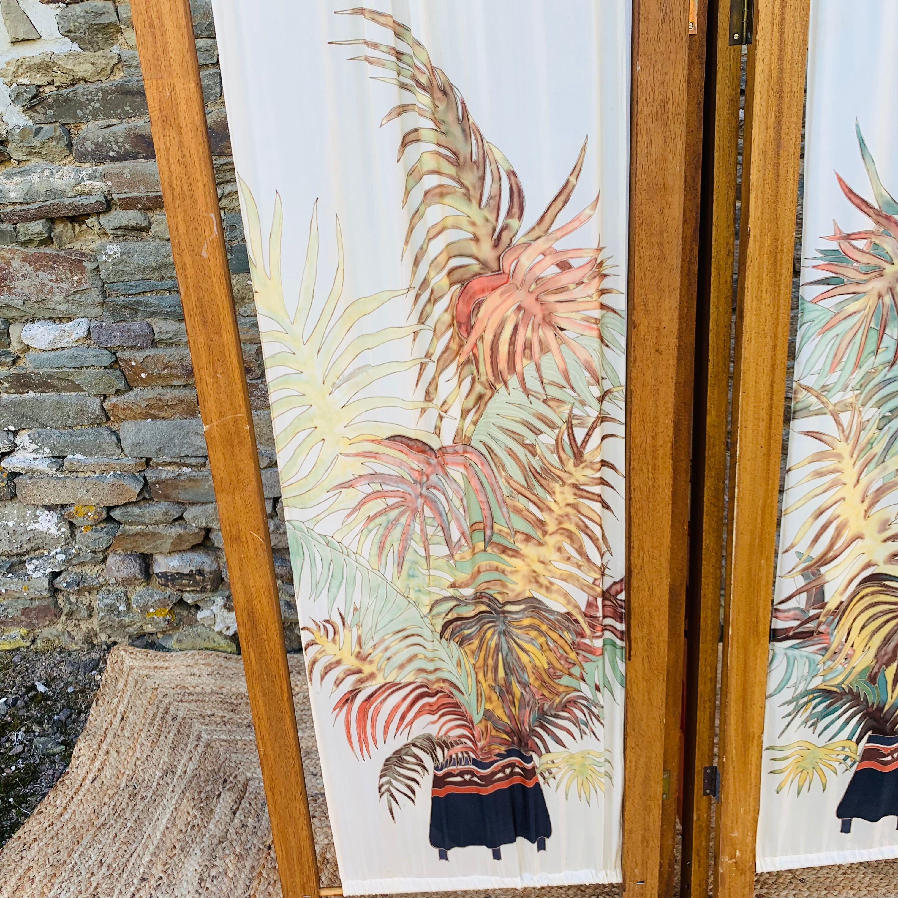 Paravent 3 Panneaux Style Art Africain – Peinture Sur Toile, Bois, Beige Et Marron