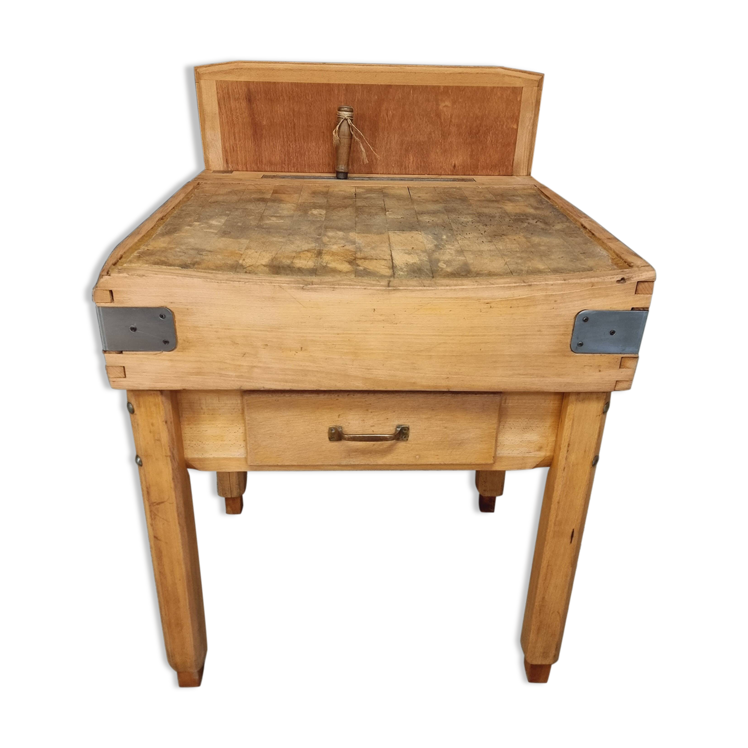 Vintage block butcher table beech kitchen island 74 x 81 cm